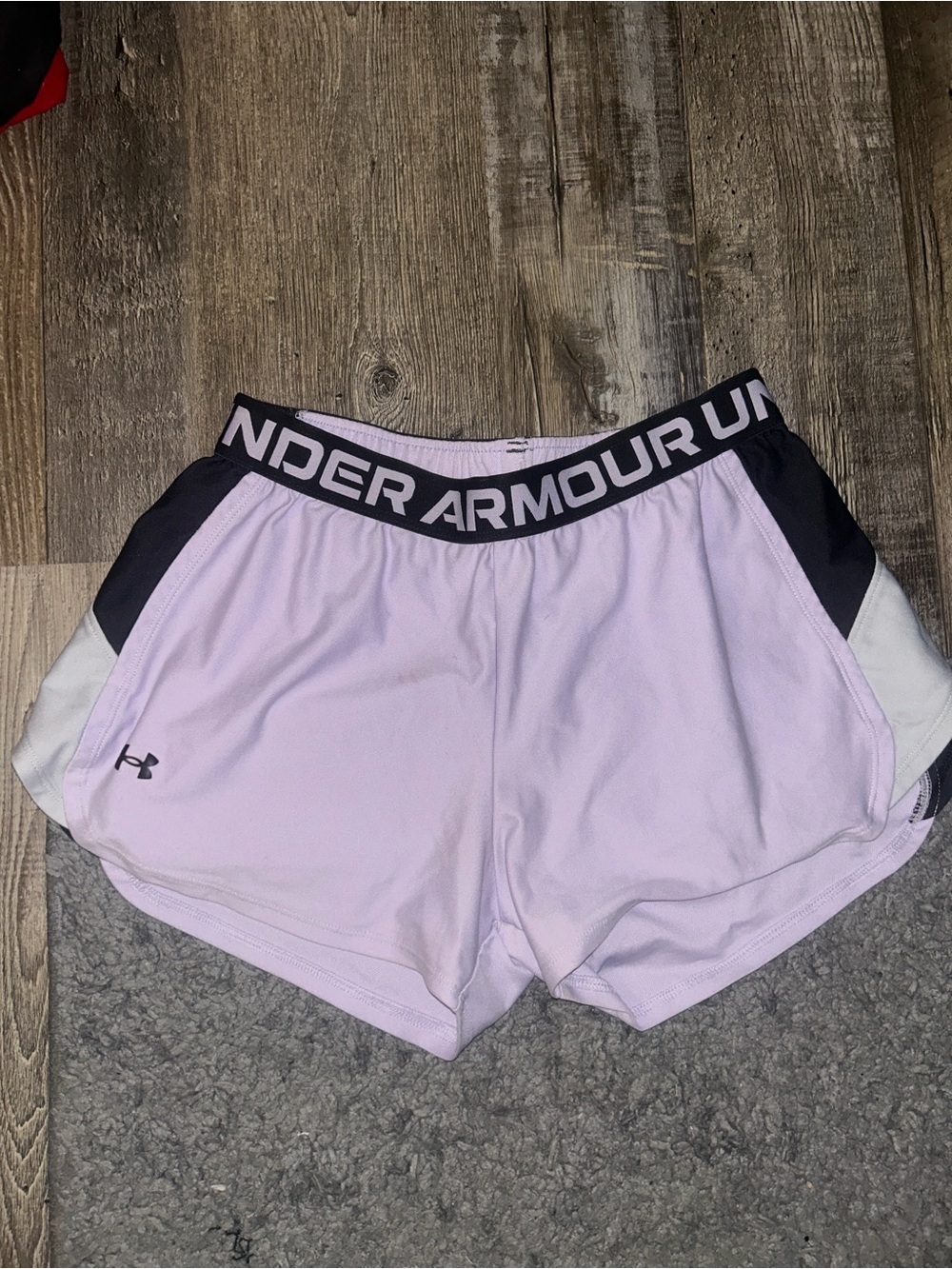 Under Armour Women’s Light Lavender Athletic Shorts with Black Waistband